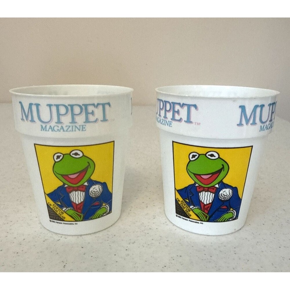 HTF MUPPETS MAGAZINE Kermit the Frog "Editor of the Year" Plastic Cup 2 set
